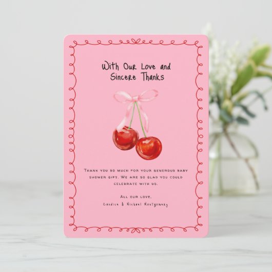 Whimsical Coquette Cherry op Top Dank u Kaart (Staand voorkant)