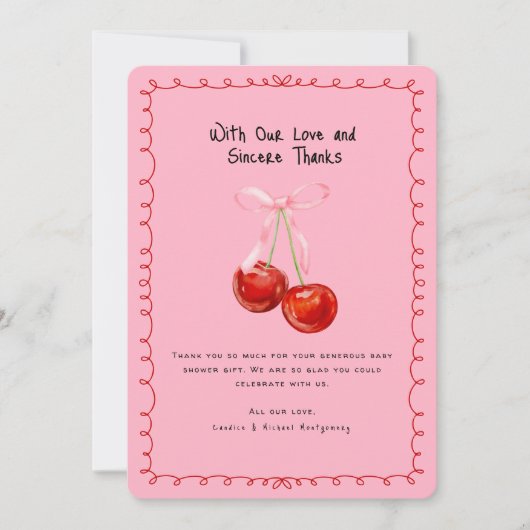 Whimsical Coquette Cherry op Top Dank u Kaart (Voorkant)