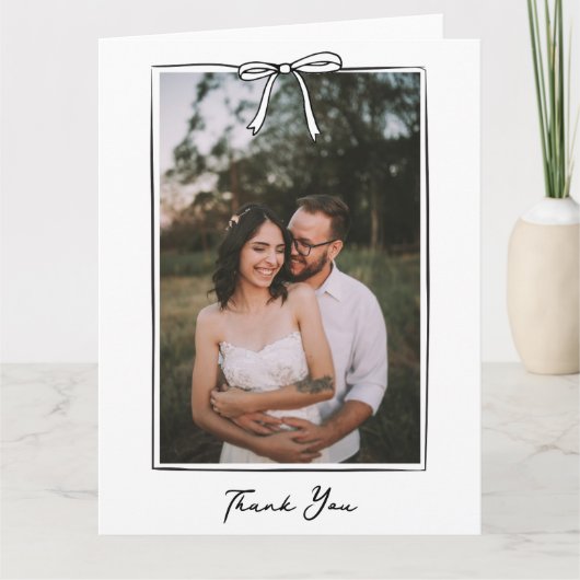 Whimsical Coquette Handgeschreven Boog Bruiloft Bedankkaart (Voorkant)