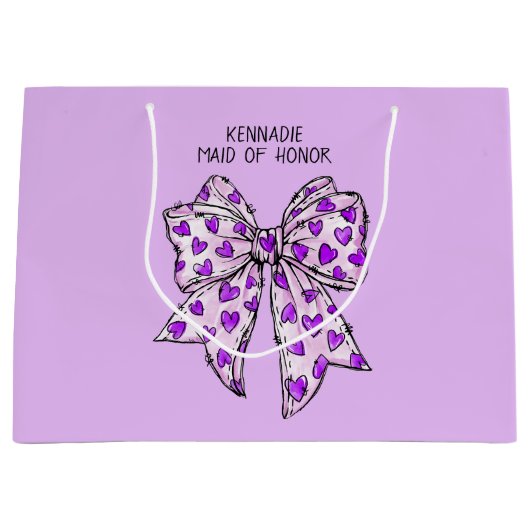 Whimsical Coquette Heart Bow Paarse en Lavendel Groot Cadeauzakje (Voorkant)