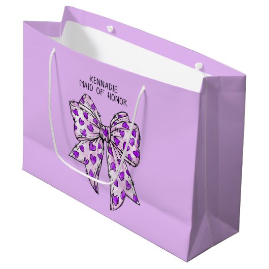 Whimsical Coquette Heart Bow Paarse en Lavendel Groot Cadeauzakje (Voorkant Gekanteld)