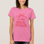 Whimsical coquette strik koppelknoop vrijgezellenf t-shirt<br><div class="desc">Whimsical coquette strik het binden van de knoop moderne boho elegante stijlvolle handgeschreven vrijgezellenfeest partij voorkeur decor bijpassende t-shirt ontwerp. Hedendaags rood en roze collectie.</div>