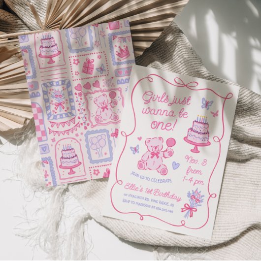 Whimsical Coquette Teddy Bear Roze Hand getekend Kaart