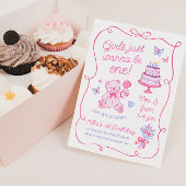 Whimsical Coquette Teddy Bear Roze Hand getekend Kaart