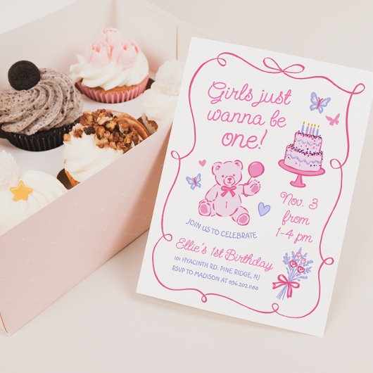 Whimsical Coquette Teddy Bear Roze Hand getekend Kaart