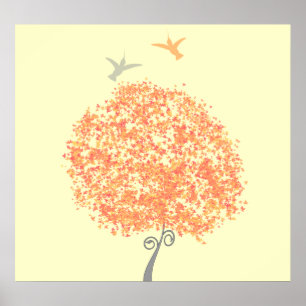 Whimsical Coral and Gray Tree - matching uitnodigi Poster