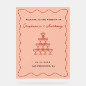 Whimsical Coral en Cherry Red Champagne Trouwen Acryl Bord (Voorkant)