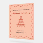 Whimsical Coral en Cherry Red Champagne Trouwen Acryl Bord (Hoek)