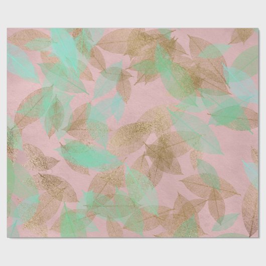 Whimsical Coral Gold Falling Leafink Cadeaupapier (Vlak)