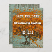 Whimsical Coral Heart Leaf Tree Save the Date Aankondigingskaart (Voorkant / Achterkant)