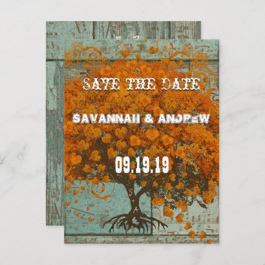 Whimsical Coral Heart Leaf Tree Save the Date Aankondigingskaart (Voorkant / Achterkant)