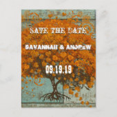Whimsical Coral Heart Leaf Tree Save the Date Aankondigingskaart (Voorkant)