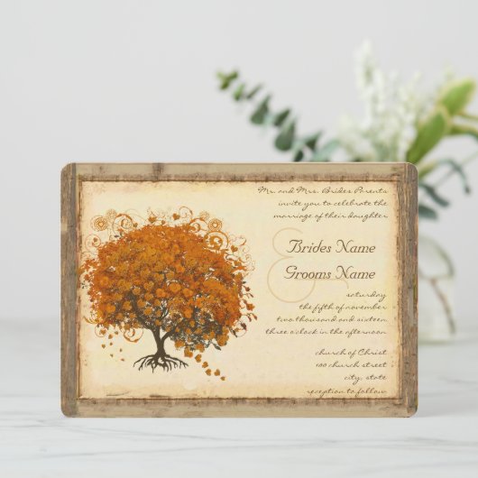 Whimsical Coral Heart Leaf Tree Weddenschap Kaart (Staand voorkant)