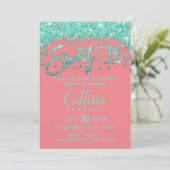 Whimsical Coral Turquoise Glitter Dust Sweet 16 Kaart (Staand voorkant)
