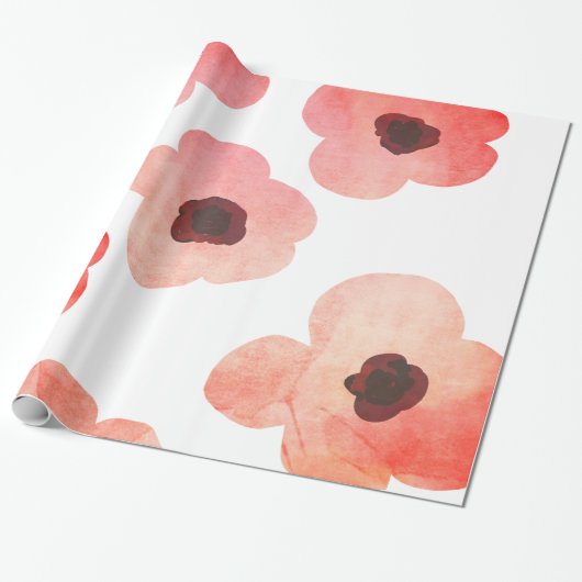Whimsical Coral Waterverf Flowers Modern Cadeaupapier (Uitgerold)