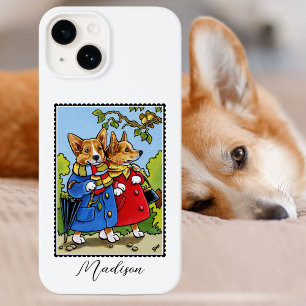 Whimsical Corgi Dog Illustratie Aangepaste naam Case-Mate iPhone 14 Hoesje
