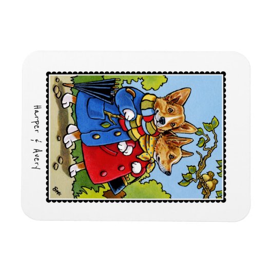Whimsical Corgi Dog Illustratie Aangepaste naam Magneet (Horizontaal)