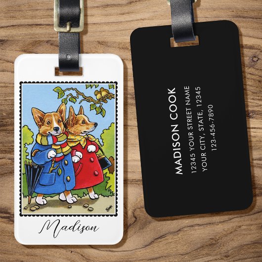 Whimsical Corgi Hond Illustratie Custom Bagagelabel