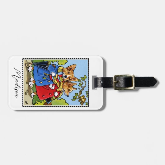 Whimsical Corgi Hond Illustratie Custom Bagagelabel (Voorkant horizontaal)