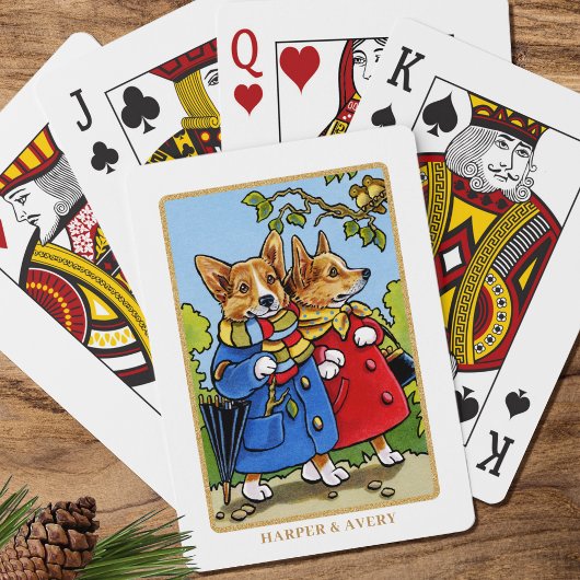 Whimsical Corgi Hond Illustratie Custom Pokerkaarten