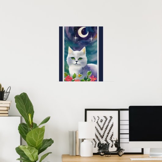 Whimsical Cosmic Kat Waterverf Poster (Thuiskantoor)