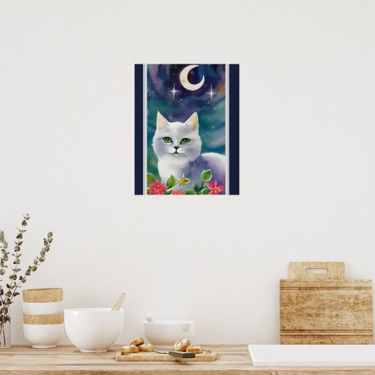 Whimsical Cosmic Kat Waterverf Poster (Keuken)