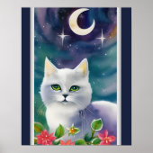 Whimsical Cosmic Kat Waterverf Poster (Voorkant)