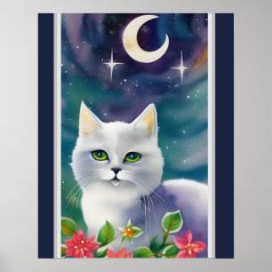 Whimsical Cosmic Kat Waterverf Poster