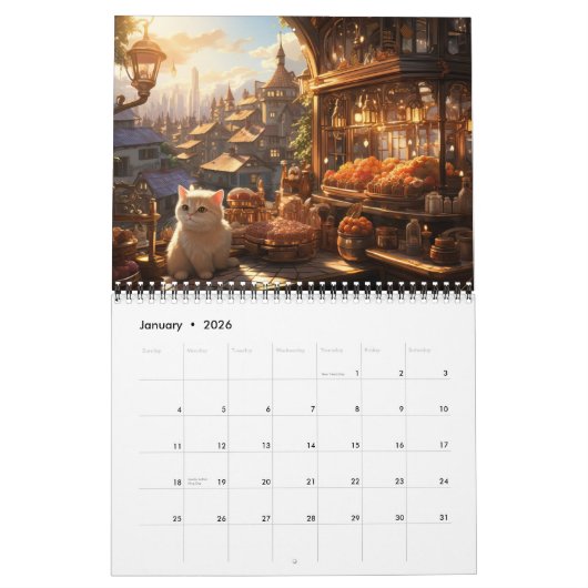 Whimsical Cosy Bakery Cats Glas in lood Kalender (Jan 2026)