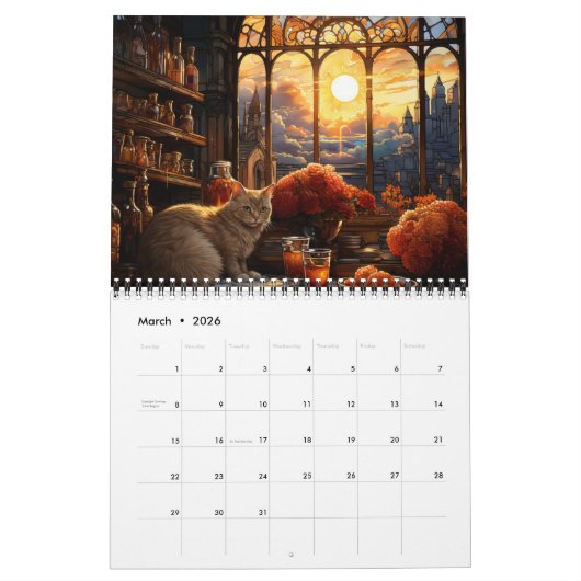 Whimsical Cosy Bakery Cats Glas in lood Kalender (Mar 2026)