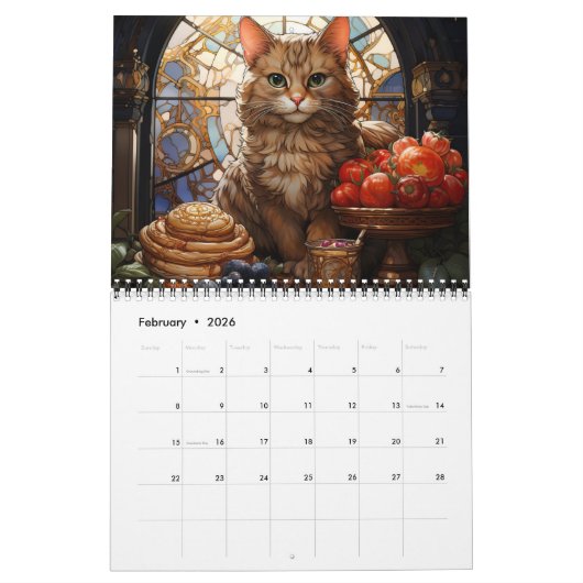 Whimsical Cosy Bakery Cats Glas in lood Kalender (Feb 2026)