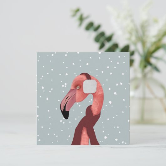 Whimsical Cosy Winter Flamingo met sjaal (Staand voorkant)