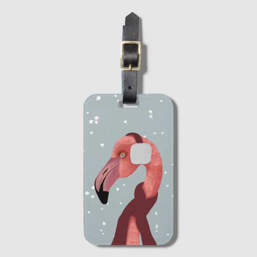 Whimsical Cosy Winter Flamingo met sjaal Bagagelabel (Voorkant (verticaal))