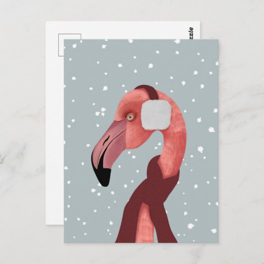 Whimsical Cosy Winter Flamingo met sjaal Briefkaart (Voorkant / Achterkant)