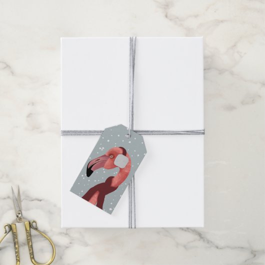 Whimsical Cosy Winter Flamingo met sjaal Cadeaulabel (Met Touw)