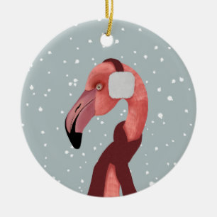 Whimsical Cosy Winter Flamingo met sjaal Keramisch Ornament