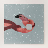 Whimsical Cosy Winter Flamingo met sjaal Legpuzzel (Horizontaal)