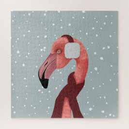 Whimsical Cosy Winter Flamingo met sjaal Legpuzzel