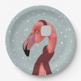 Whimsical Cosy Winter Flamingo met sjaal Papieren Bordje