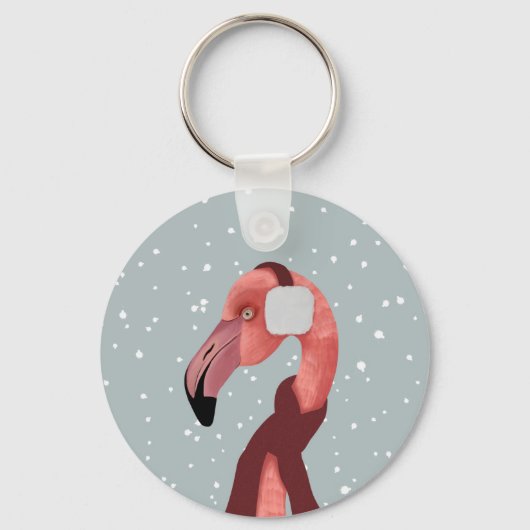 Whimsical Cosy Winter Flamingo met sjaal Sleutelhanger (Voorkant)