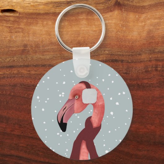 Whimsical Cosy Winter Flamingo met sjaal Sleutelhanger (Achterkant)