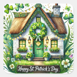 Whimsical Cottage Bloemen Illustratie Vierkante Sticker