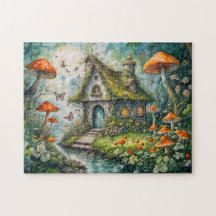 Whimsical Cottage by Stream met gigantische rode p