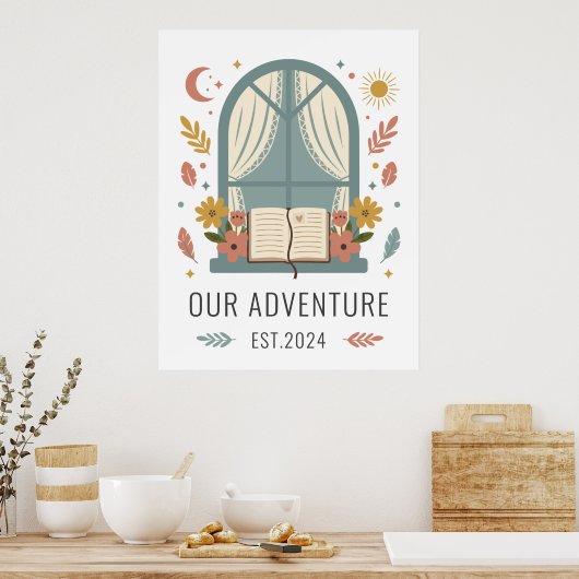 Whimsical Cottage Flowers Window Illustration Poster (Keuken)