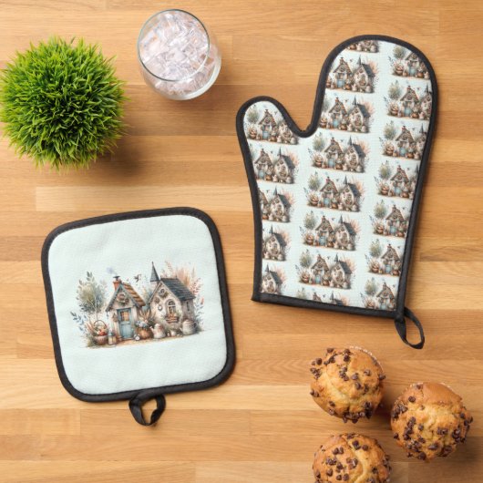Whimsical Cottage Garden Ovenwant & Pannenlap Set (Top down)