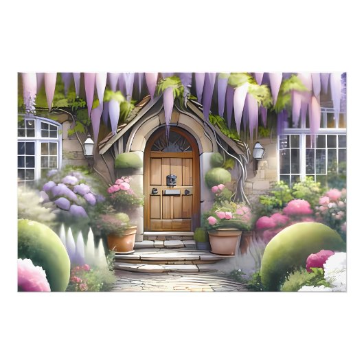 Whimsical Cottage Garden Pathway Foto Afdruk (Voorkant)