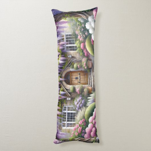 Whimsical Cottage Garden Pathway Lichaamskussen (Achterkant (Verticaal))