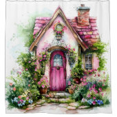 Whimsical Cottage Garden Pink House | Douchegordijn (Voorkant)