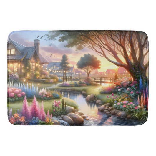 Whimsical Cottage Garden Sunset Badmat (Voorkant)