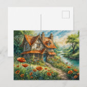 Whimsical Cottage with Poppy Flowers Briefkaart (Voorkant / Achterkant)